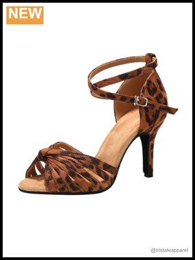 Professional Latin Dance Shoes Satin Suede Open Toe Ballroom Heels